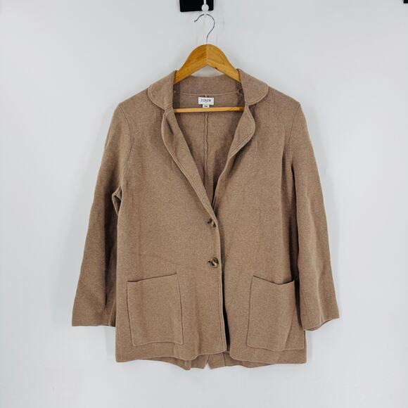 J. Crew Factory Cotton Sweater Blazer Camel Knit 2 Button Jacket Size PM - Picture 8 of 8